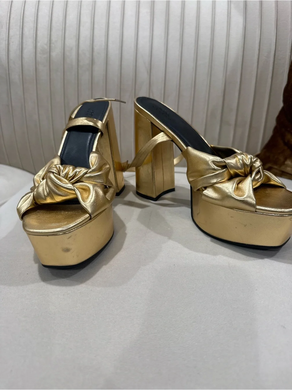 ASOS Metallic Gold Knot Platform Slide Heels